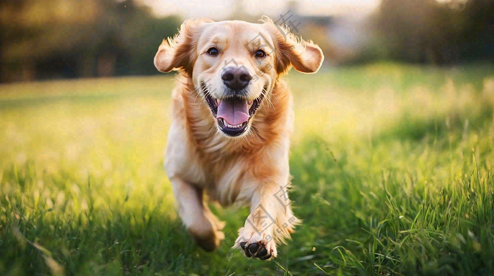 草丛里飞奔的金毛小狗宠物动物摄影图
