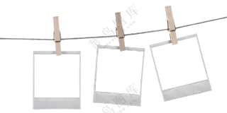 固定在绳子上的宝丽来相框免抠素材
