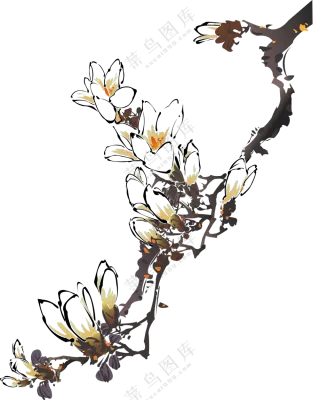 黑白水墨创意花卉树枝免抠图片素材