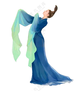长长水袖华美服饰美女绘画免抠图片