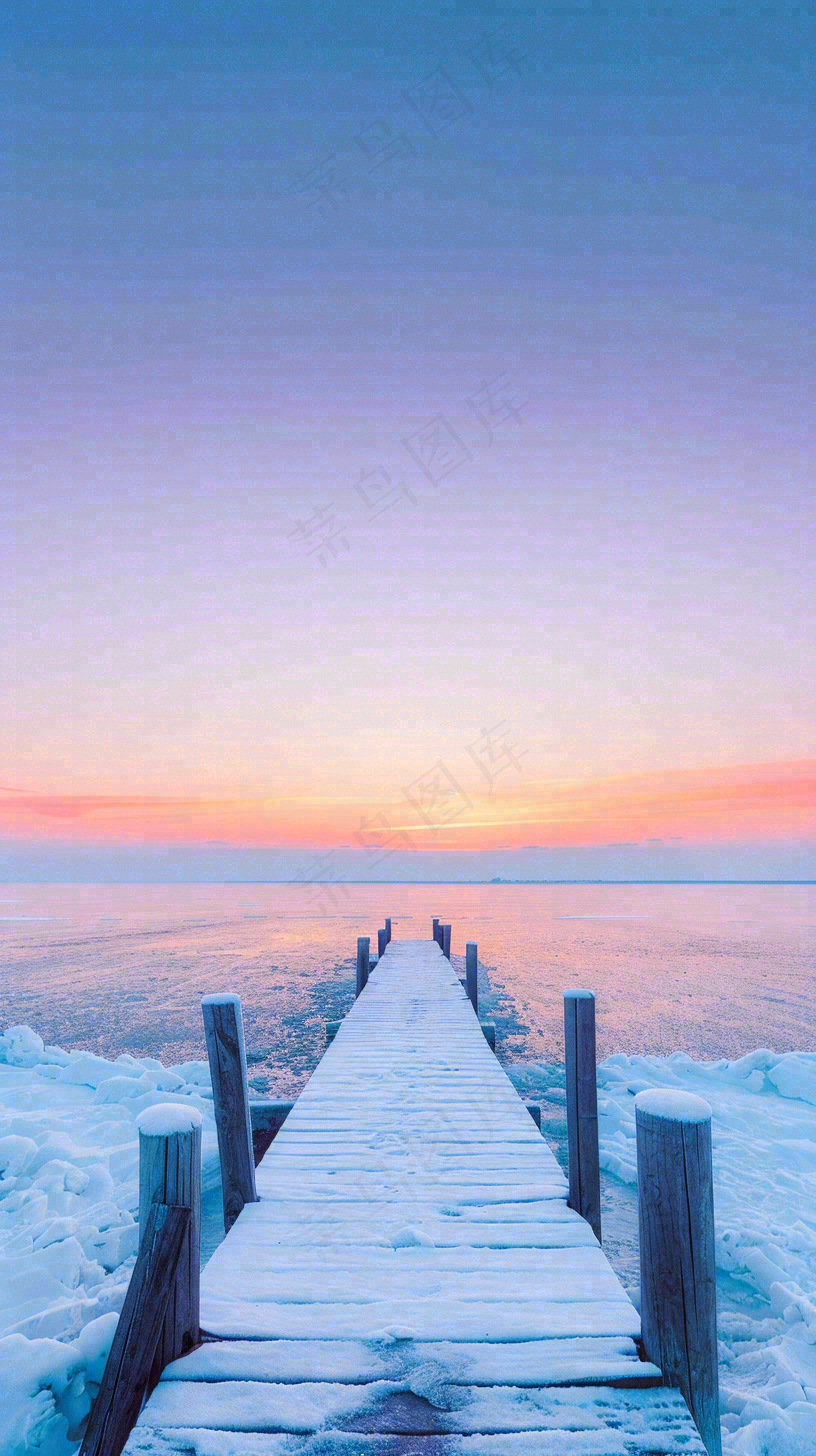 冬天寒冷白雪结冰小寒摄影图