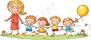 老师带队郊游的小朋友插画免抠图片