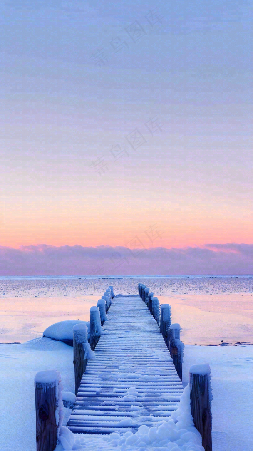 冬天寒冷白雪结冰小寒摄影图