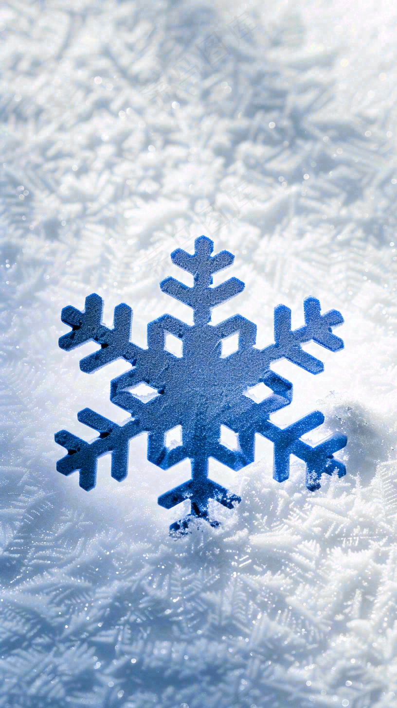 冬季白雪地里的蓝色雪花寒冷大寒小雪大雪摄影图