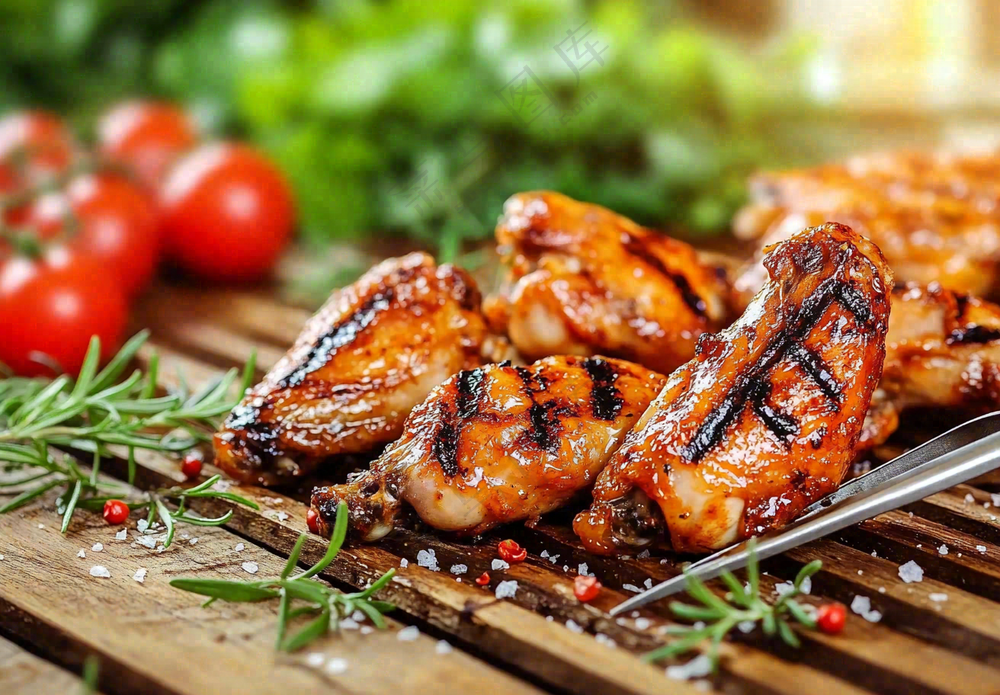 烤鸡鸡翅鸡腿美味美食摄影图