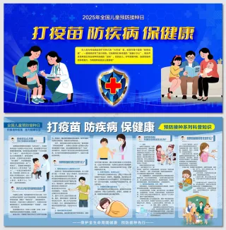 蓝色全国儿童预防接种日展板