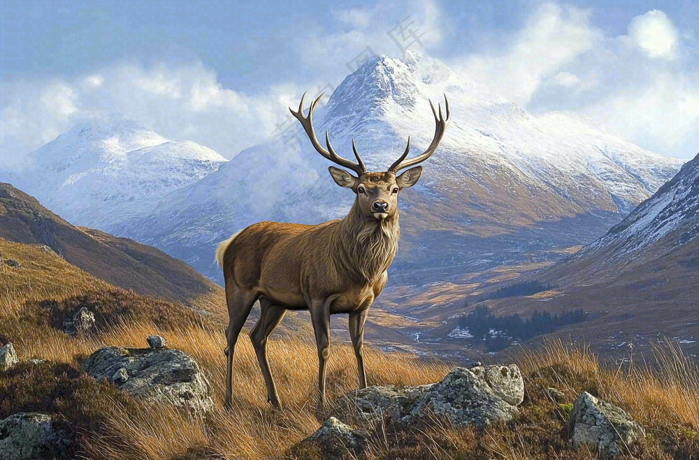 鹿动物山间草原的鹿摄影图