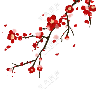 红梅与飘落的花瓣装饰元素免抠图片