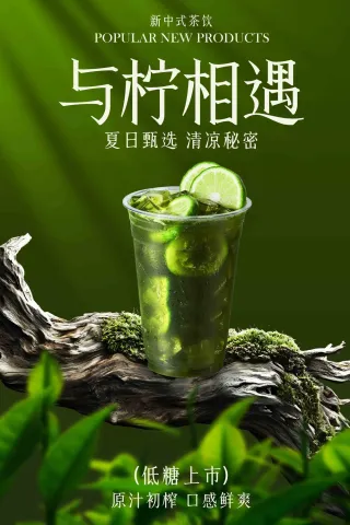 绿色清新柠檬茶饮品促销推广活动海报