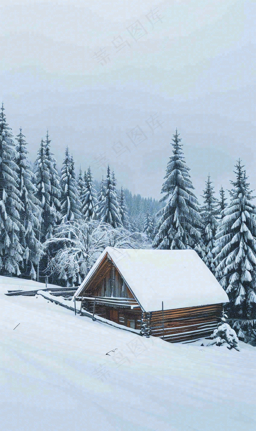 冬天寒冷白雪结冰小寒摄影图