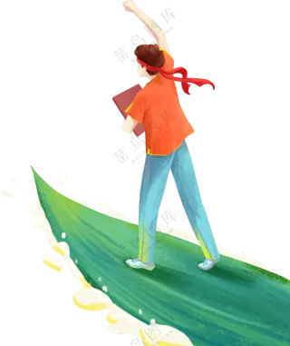 乘着粽叶筏的学生人物插画