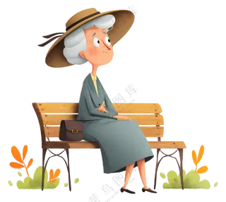 坐在公园长椅上的老年妇女