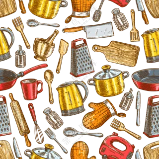 锅具与刀具等手绘用品免抠图片素材