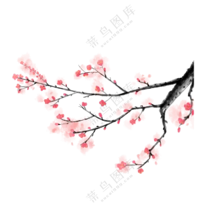枝头红梅水墨绘画创意免抠PNG图片