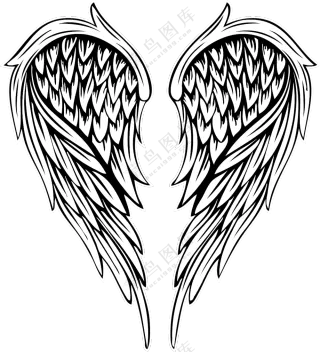 黑白线描效果翅膀元素免抠图片素材
