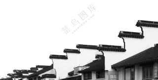 小镇黑白徽派建筑房屋PNG图片素材