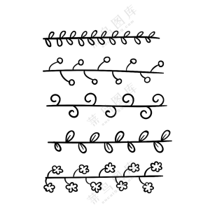 黑白手绘枝条小花叶子免抠图片素材