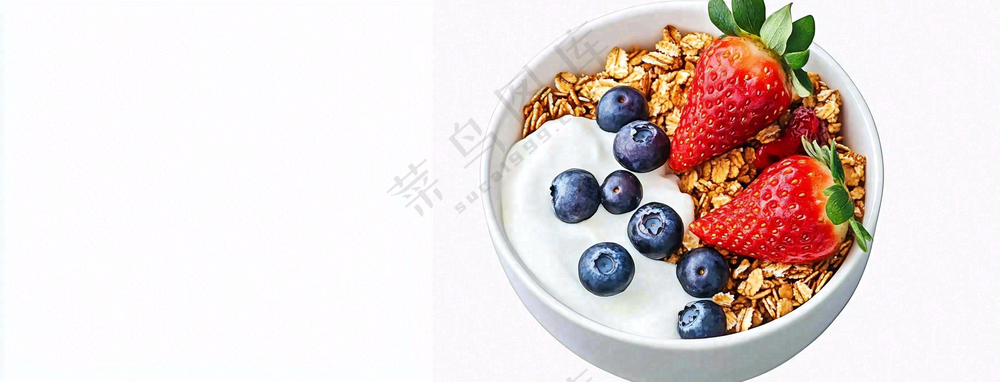 水果燕麦酸奶草莓蓝莓食物饮品摄影图