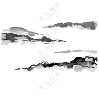 黑白水墨晕染远山元素免抠图片素材