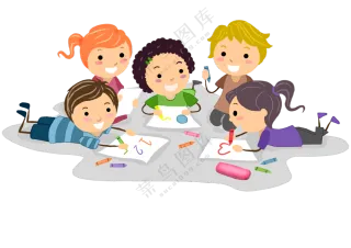 在一起画画的几个小孩人物免抠图片