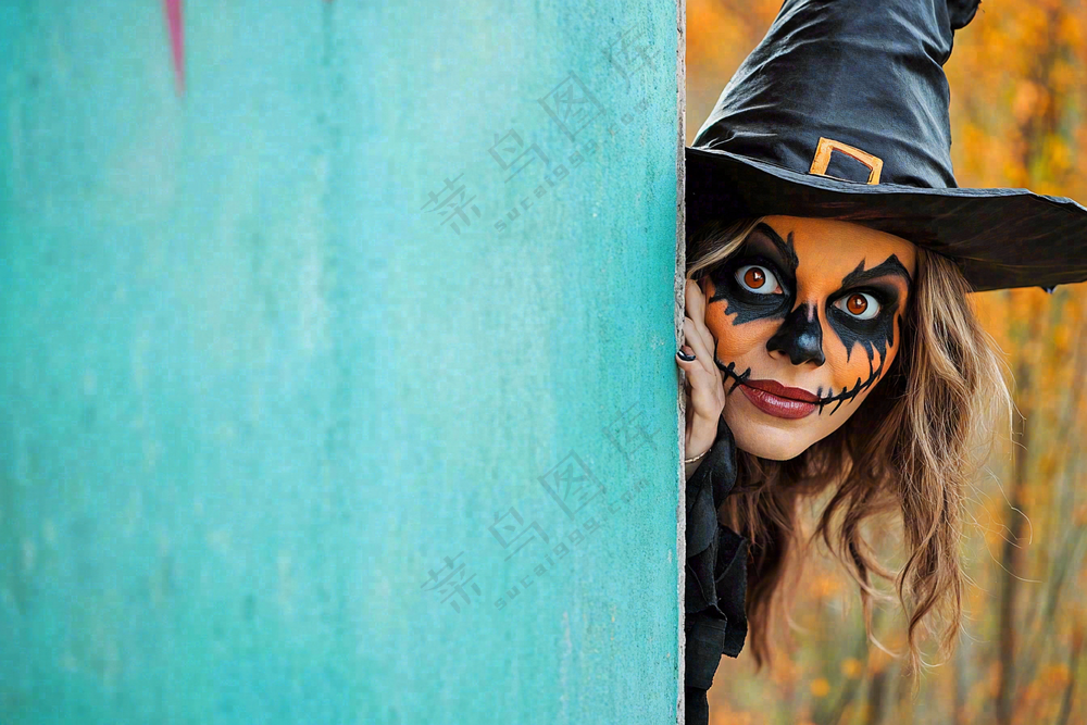 疯狂万圣节搞怪装扮人物女巫摄影图