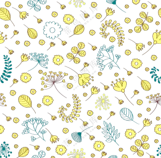 线描枝叶小花图案横向拼接免抠素材