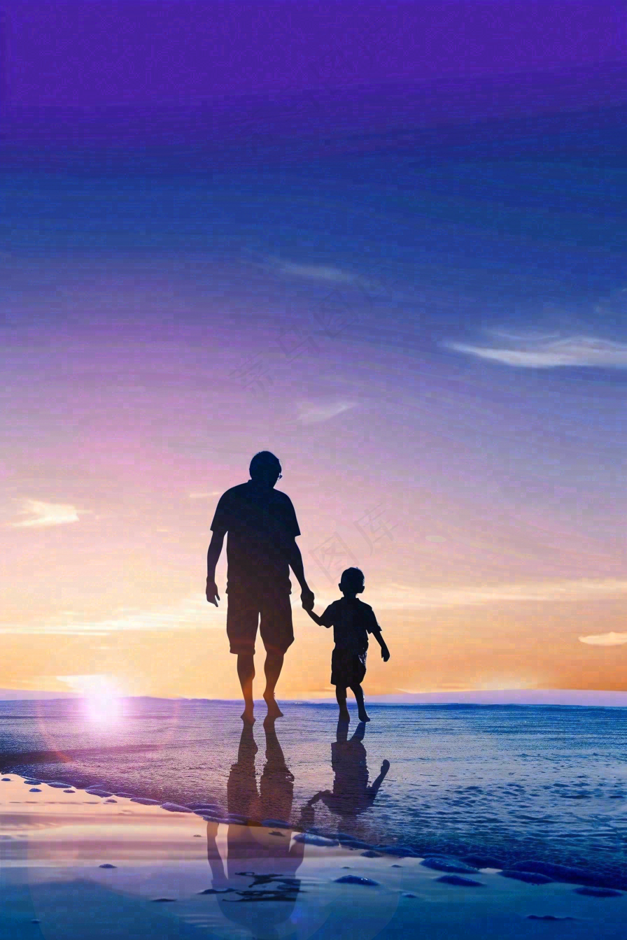父亲节爸爸和孩子剪影亲情摄影图