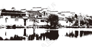 黑白影印效果房屋建筑免抠图片素材