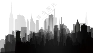 高楼拔地而起的大城市黑白免抠图片