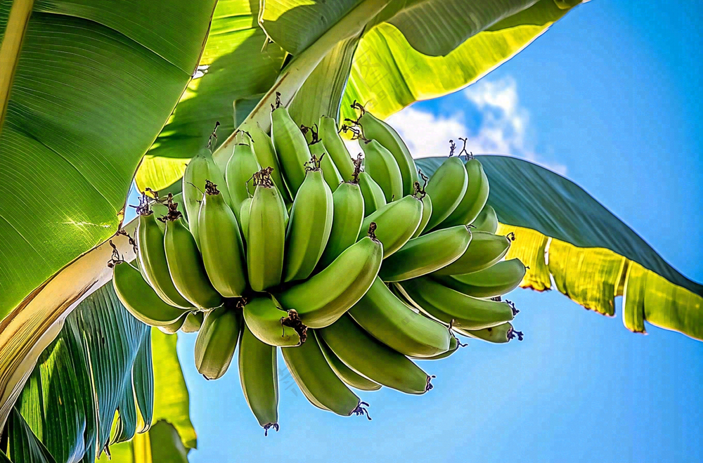 香蕉树芭蕉叶青香蕉水果摄影图