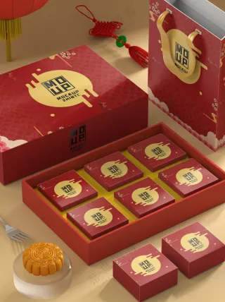 红色传统中秋节包装礼盒psdh样机017