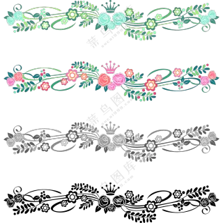 不同颜色的花朵装饰分割线图片素材