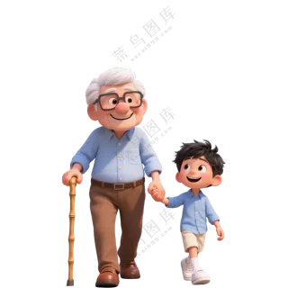 一老一少温馨3D卡通人物4