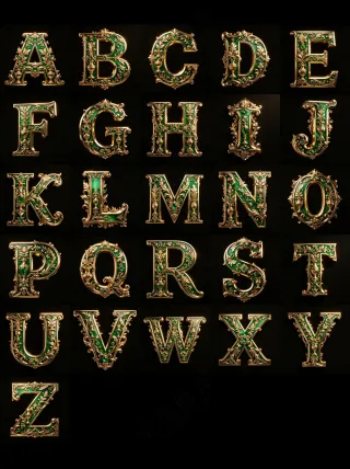 3D巴洛克金属风格3D艺术字英文字母A-Z04