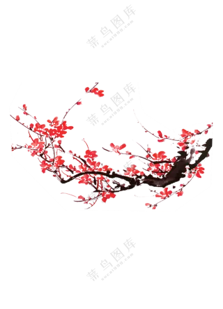 水墨绘画创意红色梅花PNG免抠图片