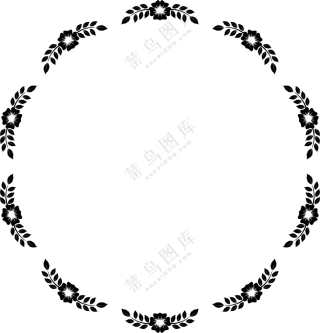 黑白藤蔓花朵装饰圆形边框免抠图片