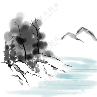 水墨远山意境写意山水画面(176)3000x3000