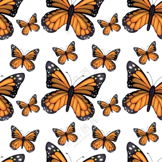 橙黑色的蝴蝶无缝连续图案免抠素材