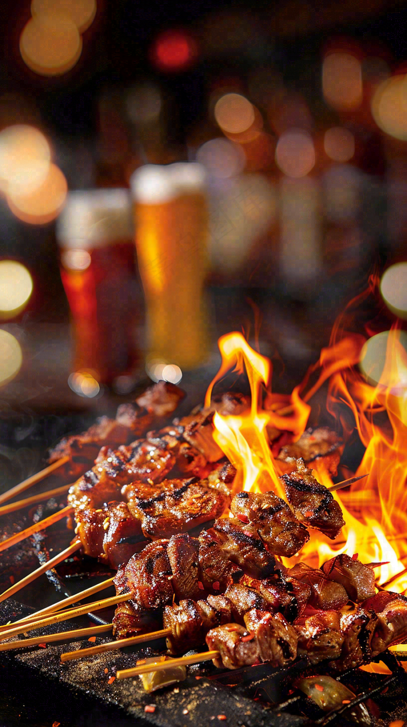中餐美食烧烤烤串火焰摄影图背景