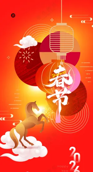 马年喜庆金色骏马春节新春海报