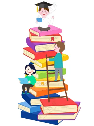卡通毕业季高考学士帽向上攀登看书学习可爱插画