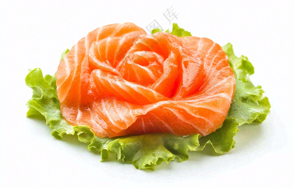 生鱼片三文鱼生菜食物摄影图