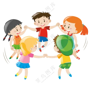 手拉手载歌载舞的儿童插画免抠图片