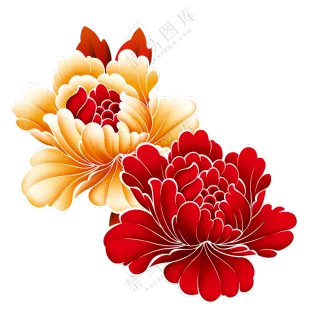两大朵牡丹花装饰元素免抠图片素材