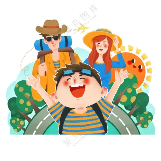 全家出游卡通人物创意设计免抠图片