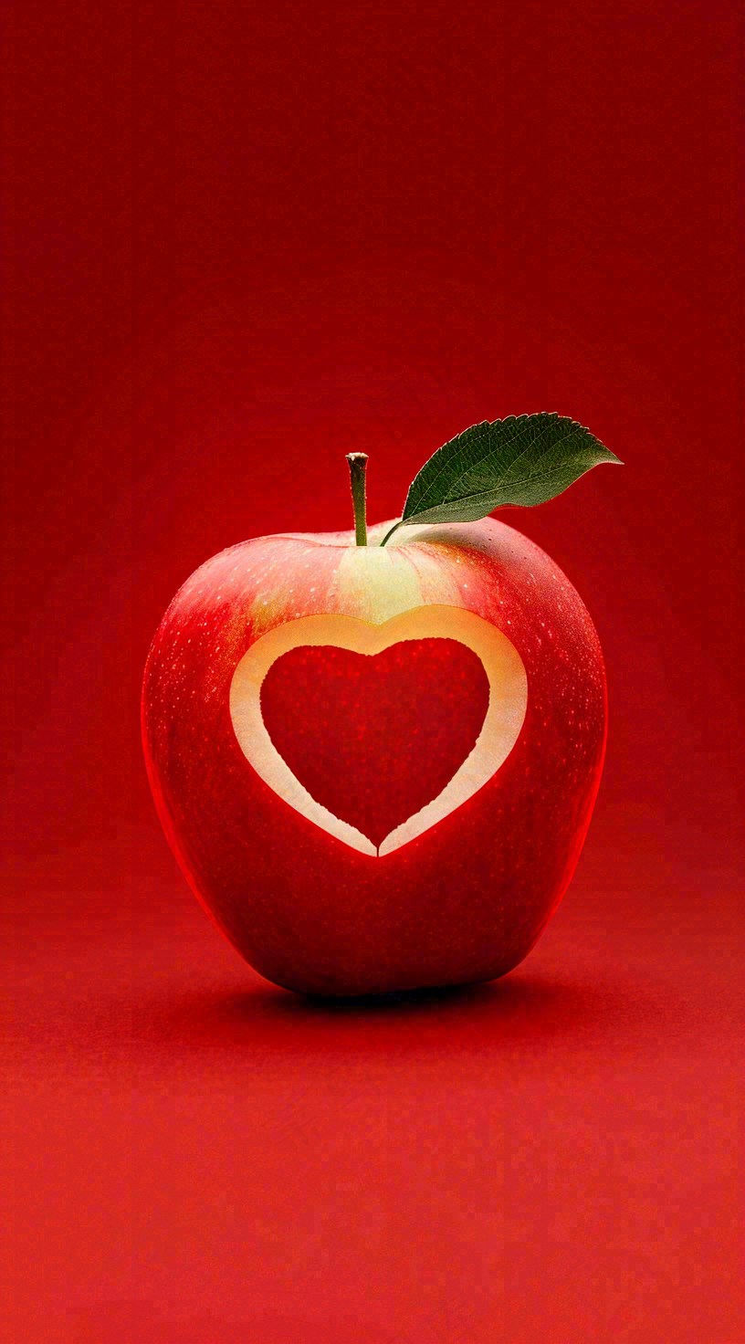 红色苹果掏爱心形状创意平安夜摄影图