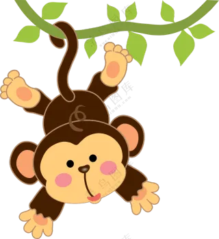 尾巴挂在树枝上的猴子卡通免抠图片