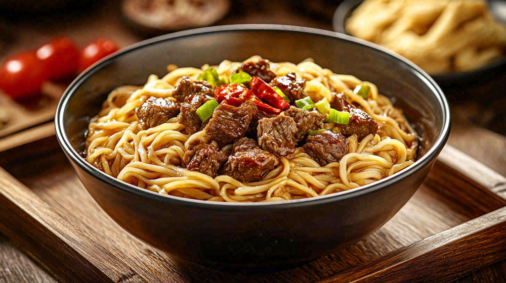 红烧牛肉面粉美食面食摄影图