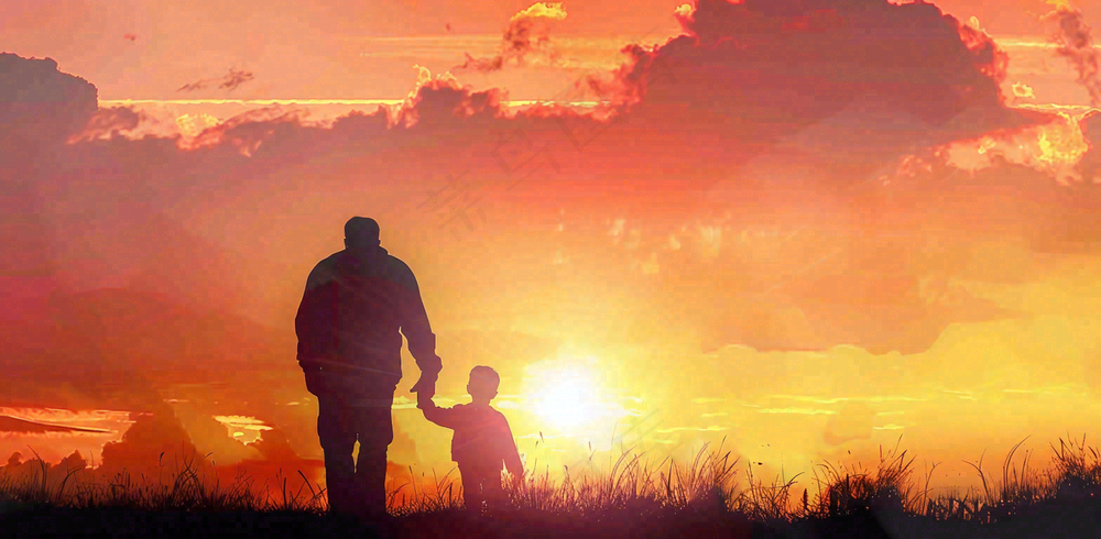 父亲节爸爸和孩子剪影亲情摄影图