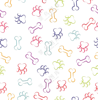 无缝拼接可爱卡通脚印骨头免抠图片